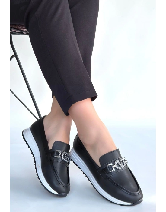 Otra Siyah Cilt Babet Ayakkabı