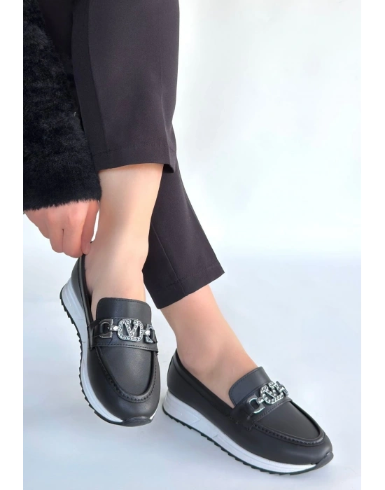 Otra Siyah Cilt Babet Ayakkabı