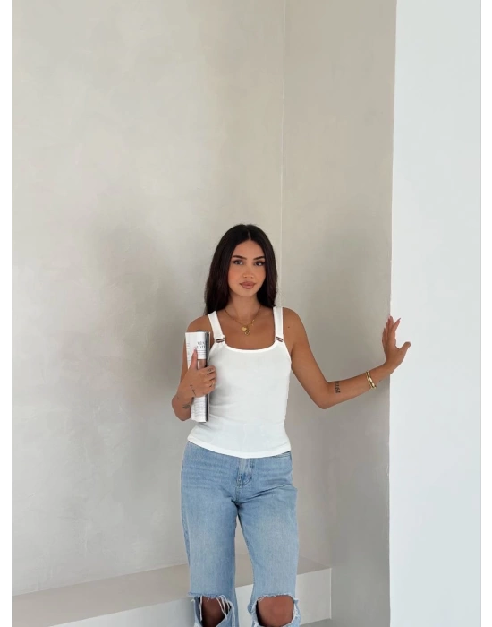 Ottoman toka askılı bluz beyaz s4194