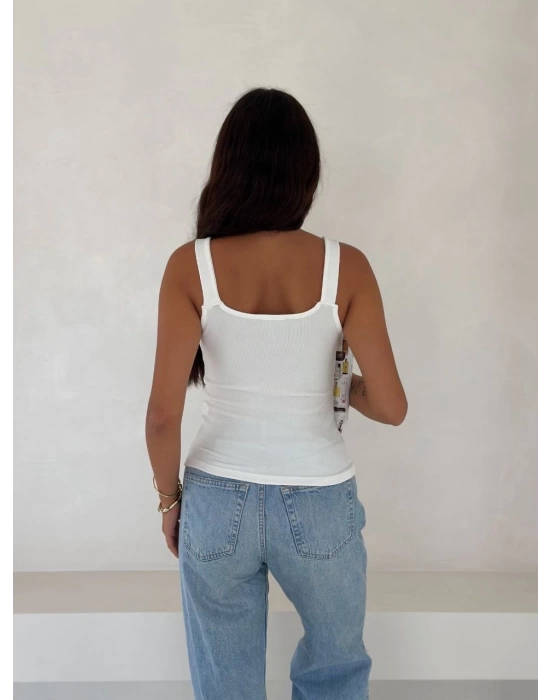 Ottoman toka askılı bluz beyaz s4194