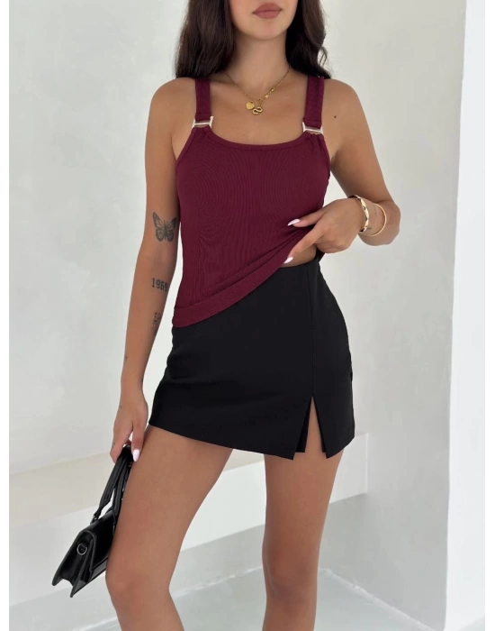 Ottoman toka askılı bluz bordo s4194