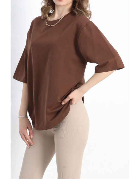 Oversize 2 İplik Tişört Kahve - 20700.1878.