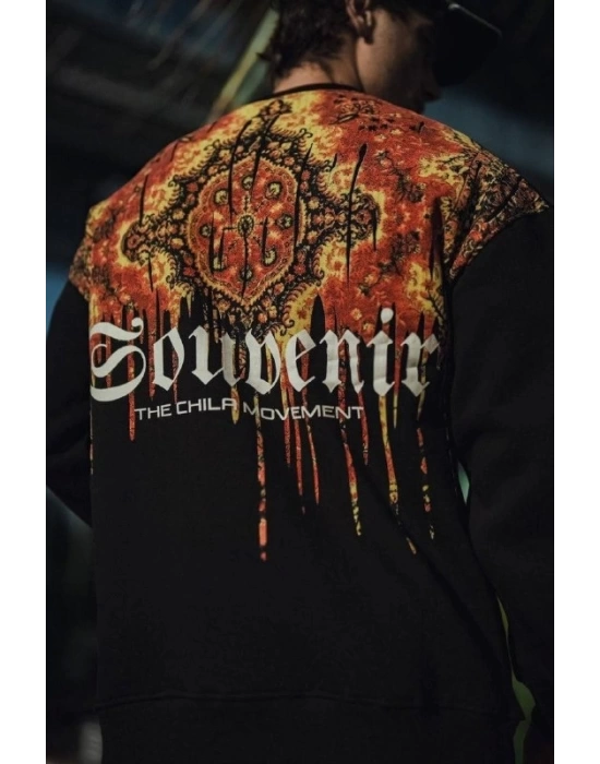 Oversize Bisiklet Yaka Baskılı SweatShirt - Siyah