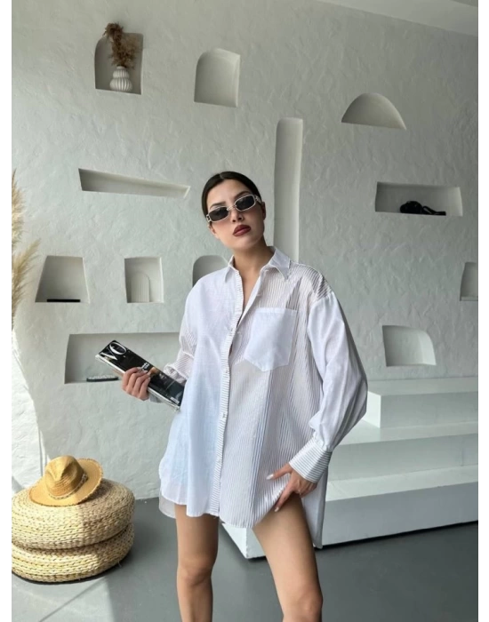 Oversize Çizgili Gömlek