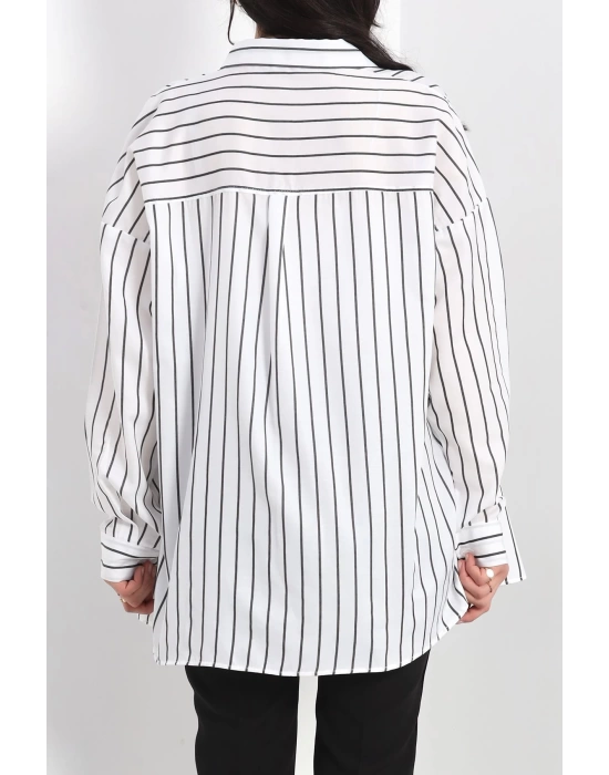 Oversize Çizgili Tunik Gömlek Beyazsiyah - 30110.1874.