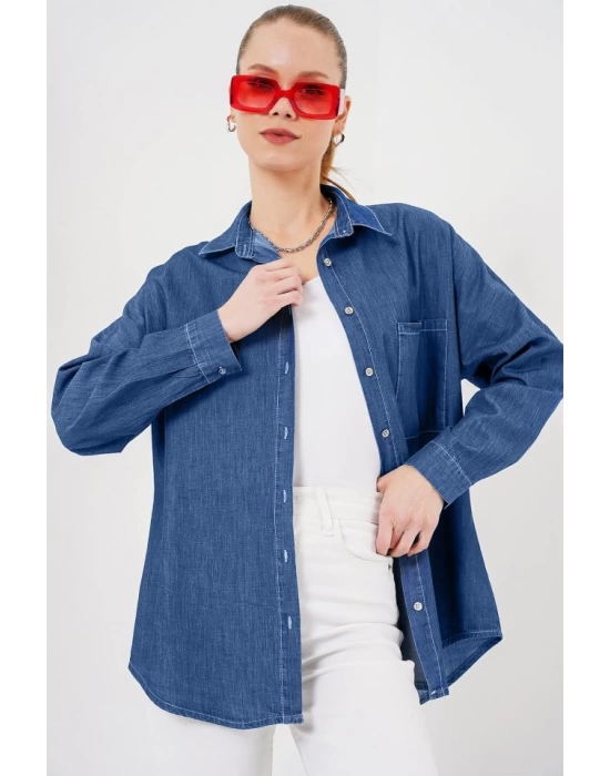 Oversize Kot Gömlek 20280 - Lacivert