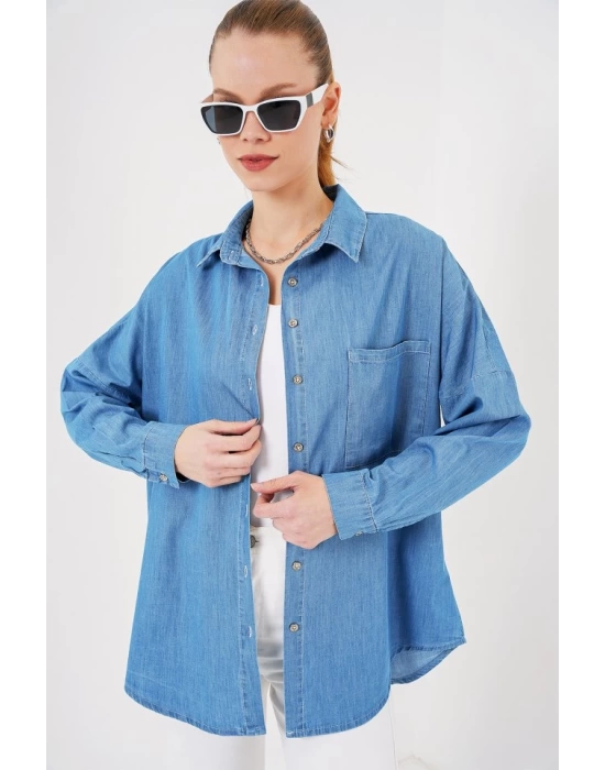 Oversize Kot Gömlek 20280 - Mavi