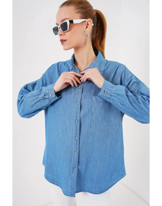 Oversize Kot Gömlek 20280 - Mavi