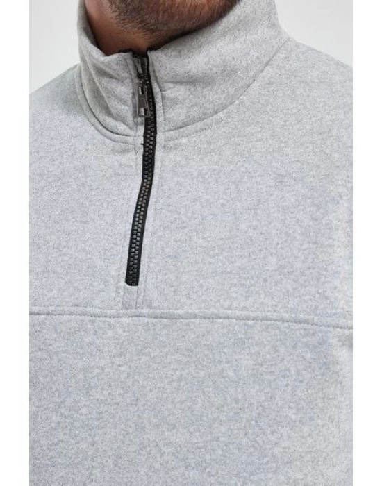 Oversize Yarım Farmuarlı Yakalı Basic SweatShirt - Gri