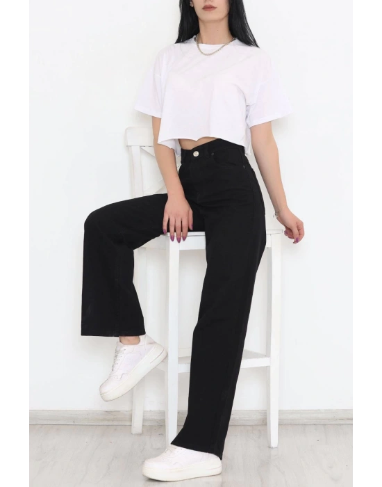 Baskılı Oversize Bisiklet Yaka T-shirt - Siyah