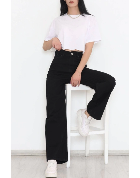 Baskılı Oversize Bisiklet Yaka T-shirt - Siyah