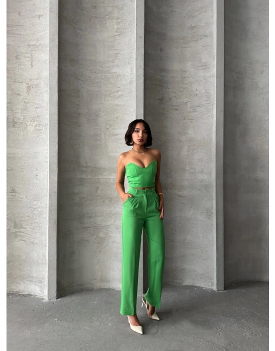 Palazzo pantolonlu alt üst takım yeşil