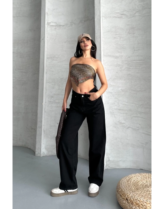 Palazzo straight enzim süper taş yıkama jeans pantolon siyah d2008