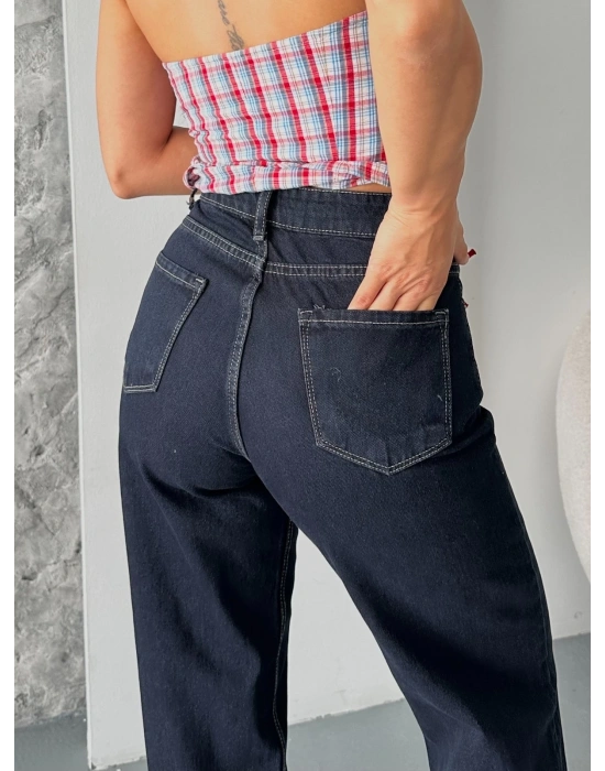 Palazzo süper taş enzim tint yıkama koyu lacivert jeans pantolon d2008