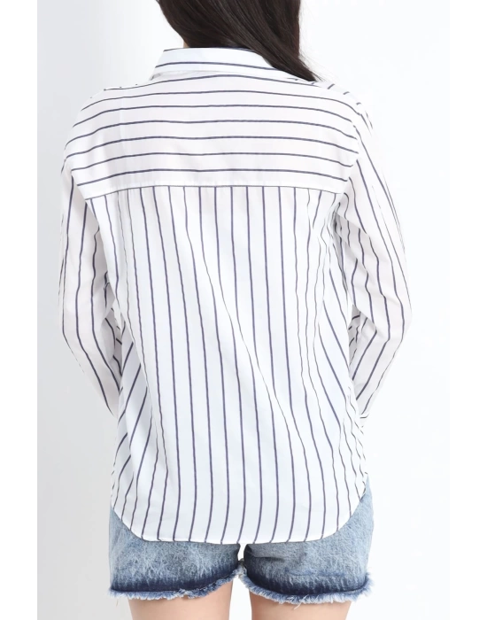 Pamuk Polyester Çizgili Gömlek Beyazlacivert - 30135.1874.
