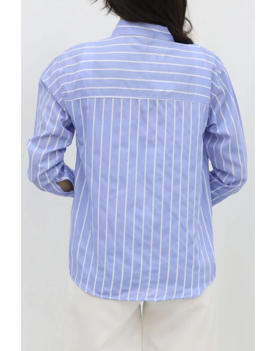 Pamuk Polyester Çizgili Gömlek Mavibeyaz - 30135.1874.