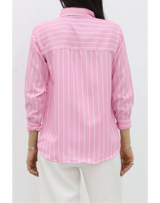 Pamuk Polyester Çizgili Gömlek Pembebeyaz - 30135.1874.