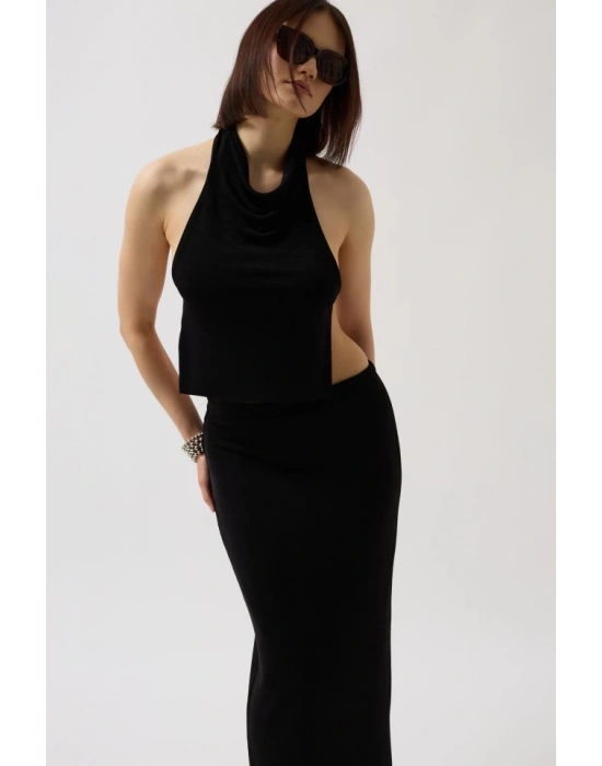 Parlak Kumaş Maxi Etek