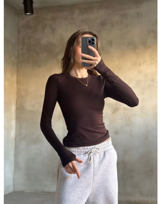 Parmak Geçmeli Buzi Body - Kahve