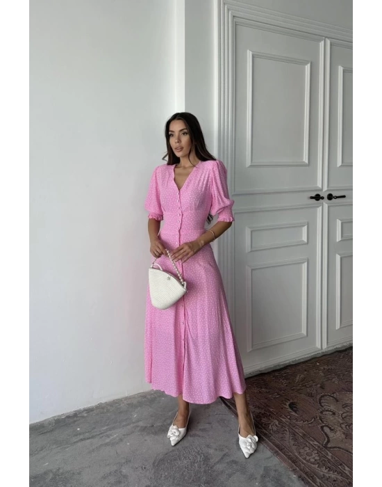 Pembe Arka Ve Bel Ucu Gipeli Elbise