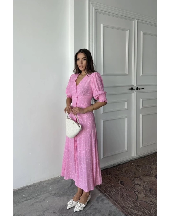 Pembe Arka Ve Bel Ucu Gipeli Elbise
