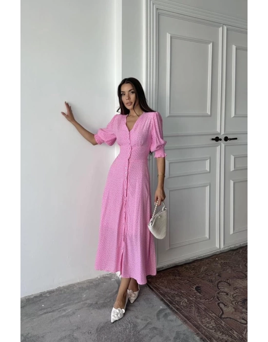 Pembe Arka Ve Bel Ucu Gipeli Elbise