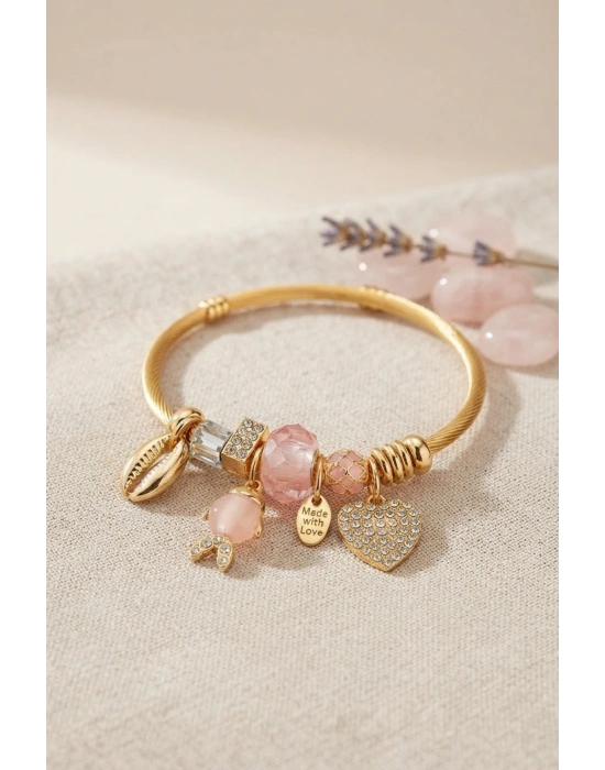 Pembe Balık Model Gold Renk Charmlı Bileklik