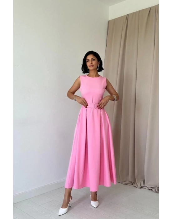 Pembe Halter Yaka Kloş Elbise