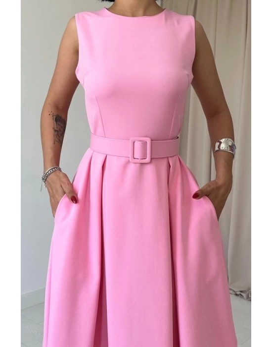 Pembe Halter Yaka Kloş Elbise