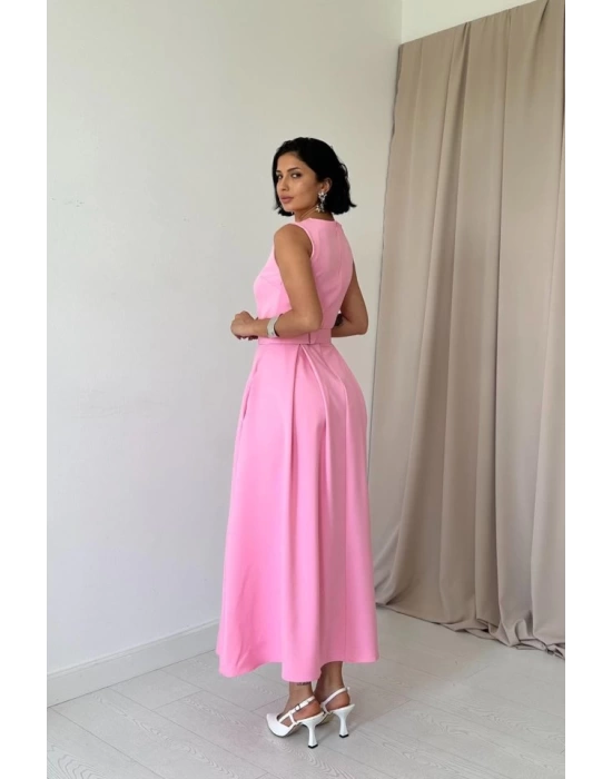 Pembe Halter Yaka Kloş Elbise