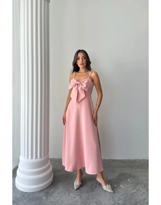 Pembe İnci Askı Detaylı Elbise