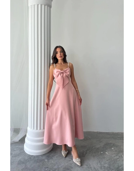 Pembe İnci Askı Detaylı Elbise