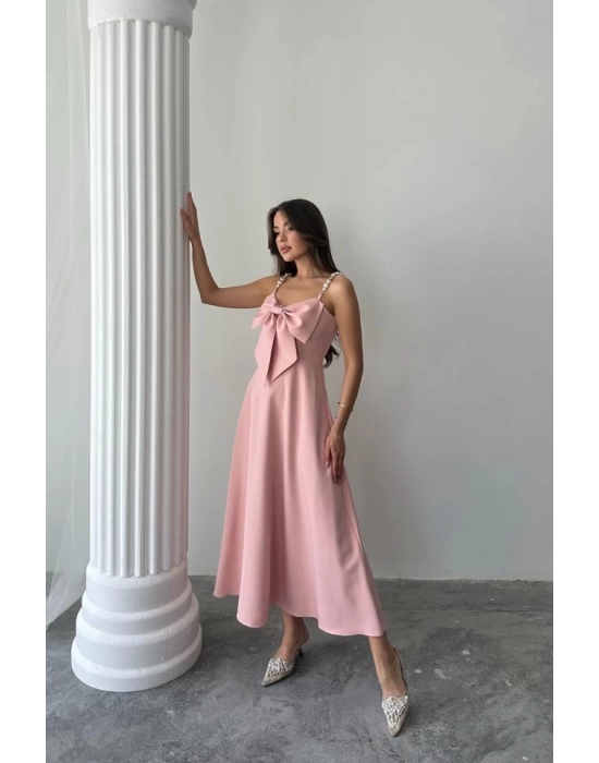 Pembe İnci Askı Detaylı Elbise