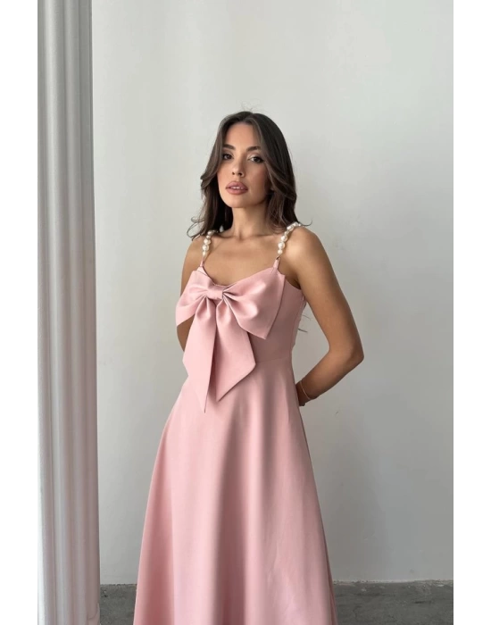 Pembe İnci Askı Detaylı Elbise