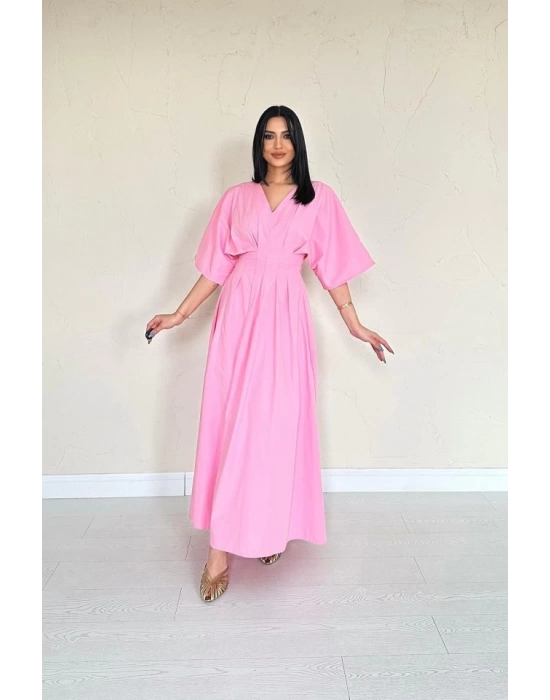 Pembe Pileli Uzun Elbise