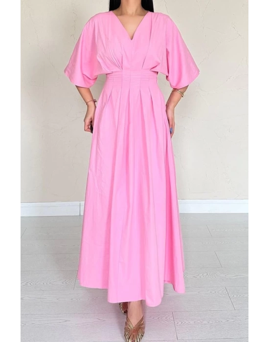 Pembe Pileli Uzun Elbise