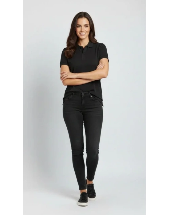 Pike Kumaş Düğmeli Yaka Regular Rahat Günlük Kısa Kol Tişört T-shirt - Siyah