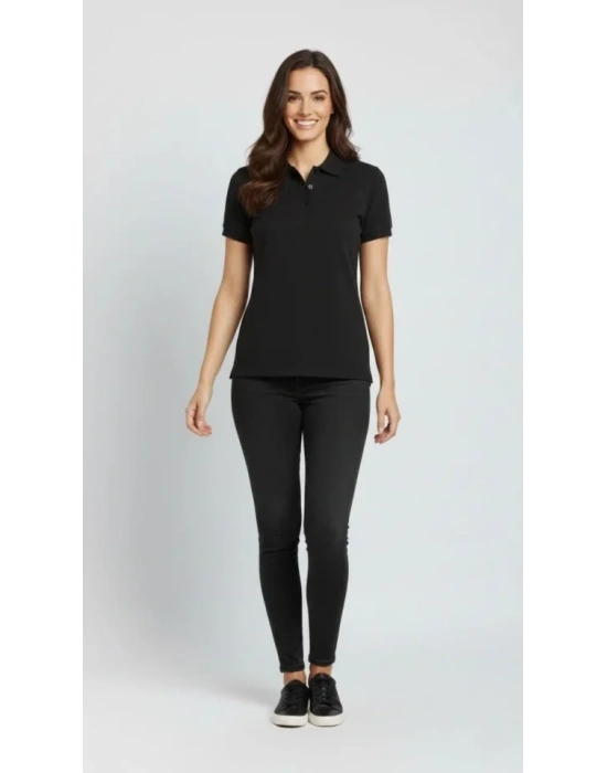 Pike Kumaş Düğmeli Yaka Regular Rahat Günlük Kısa Kol Tişört T-shirt - Siyah