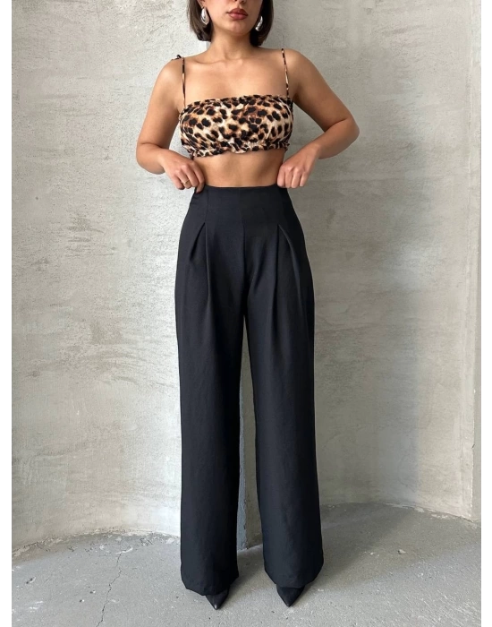 Pileli keten pantolon s255046