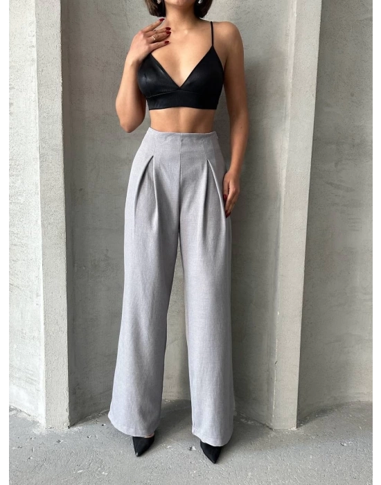 Pileli keten pantolon s255046
