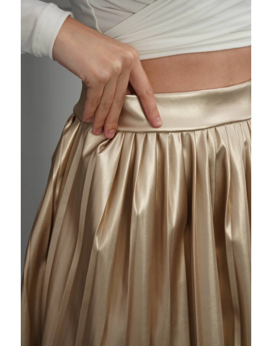 Piliseli deri etek gold h261564