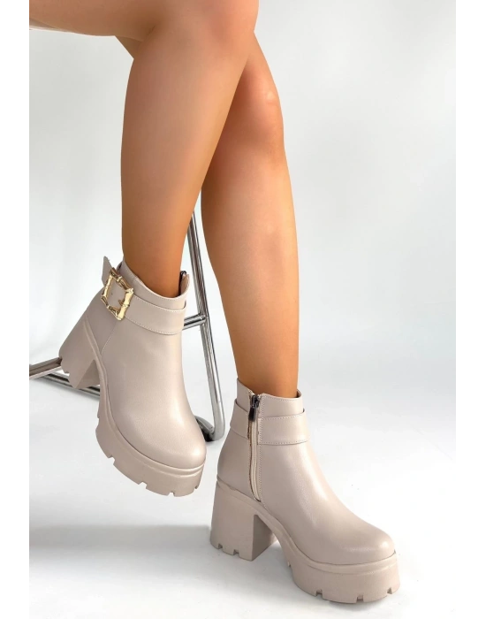 Pinma Bej Cilt Topuklu Bot