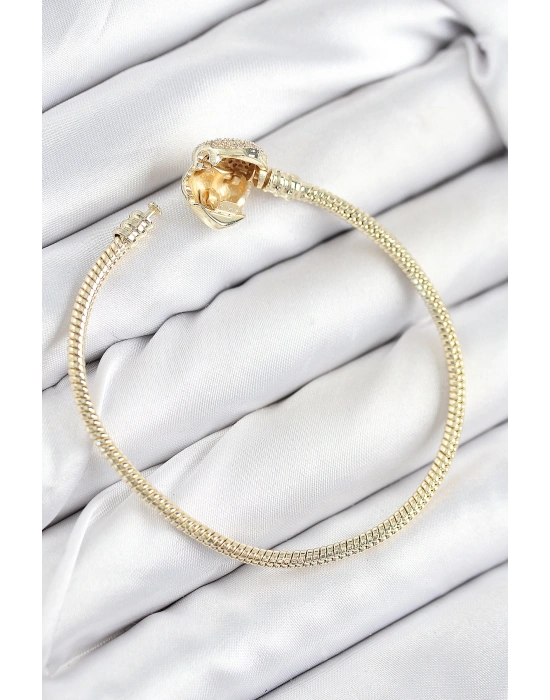 Pirinç Charm Zirkon Taşlı Kalp Model Gold Renk Kadın Bileklik
