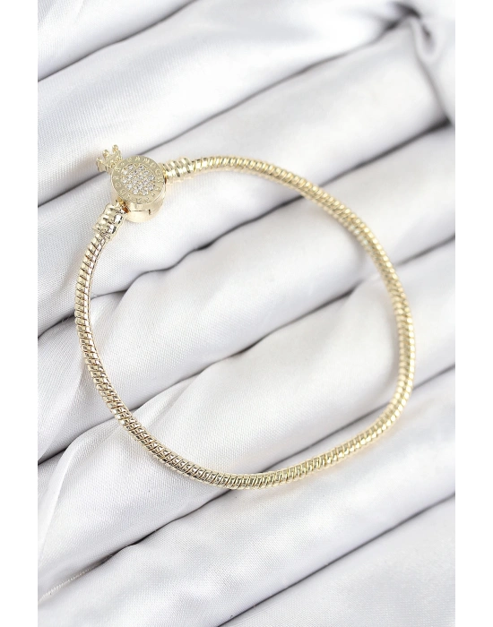 Pirinç Charm Zirkon Taşlı Taç Model Gold Renk Kadın Bileklik