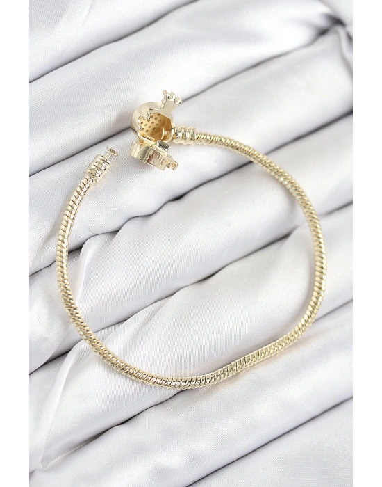 Pirinç Charm Zirkon Taşlı Taç Model Gold Renk Kadın Bileklik