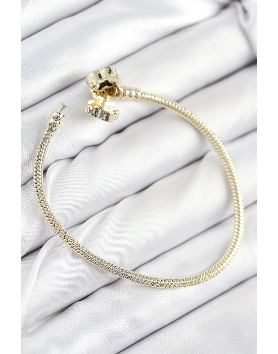 Pirinç Charm Zirkon Taşlı Yonca Model Gold Renk Kadın Bileklik