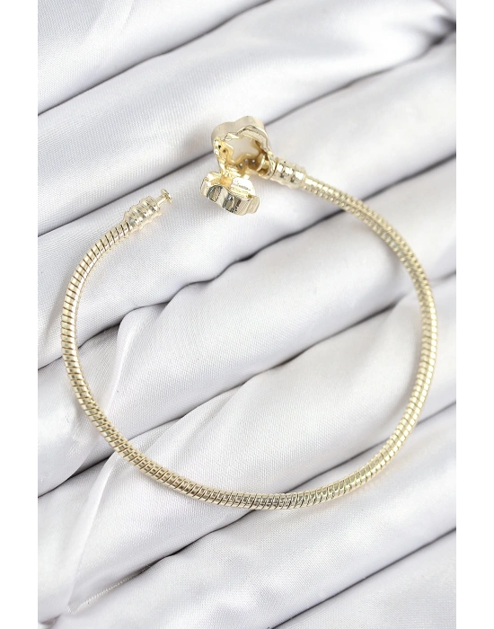 Pirinç Charm Zirkon Taşlı Yonca Model Gold Renk Kadın Bileklik