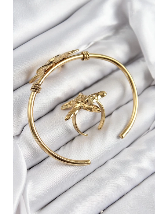 Pirinç Deniz Yıldızı Model Gold Renk Bileklik Yüzük Set