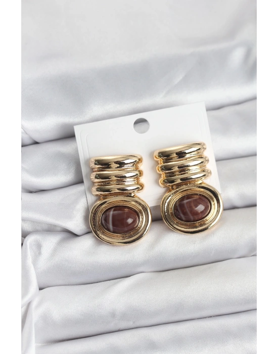 Pirinç Gold Kahverengi Renk Vintage Kadın Küpe