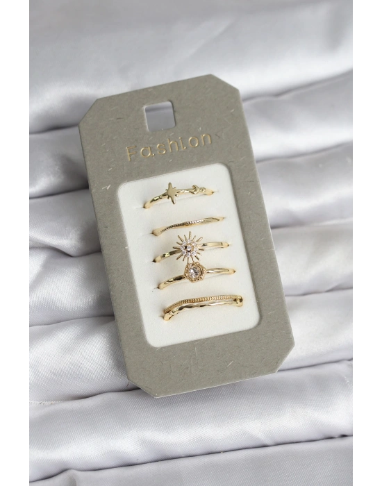 Pirinç Gold Renk 5li Yüzük Seti